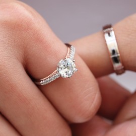 Two Accent Bridal Promise Rings Sets for Women's 925 Sterling Silver Plated CZ Sets Wedding Band Diamond Engagement Rings for Women Jewelry Gifts Size 10#