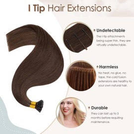 Elailite I Tip Hair Extensions Real Human Hair 100 Strands 50g Cold Fusion Remy Hair Straight - (#4 Medium Brown, 22 Inch)