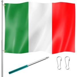 Tatuo 150 x 90 cm Italy Flag and Stainless Steel Flagpole, Green Hanging Rope and 2 Buckles for Indoor and Outdoor Use Home Themed Party Decoration