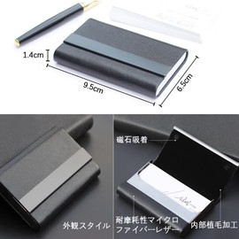 [QIKEJI] Business Card Holder, Stainless Steel Business Card Holder, Men's, Business Card Holder, Large Capacity, Luxury Business Card Case, PU Leather & Stainless Steel Material, Can Hold About 25