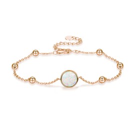 TANGPOET White Opal Bracelet for Women Sterling Silver Dainty Rose Gold Charm Bracelet Opal Jewelry Gift for Mom Daughter Birthday Christmas