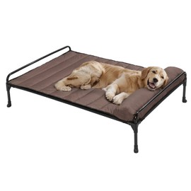 Veehoo Elevated Raised Dog Bed+Waterproof Removable Pillow-Top Mat, Cooling Outdoor Dog Cot Bed with Railing for Large Sized Dogs-Pet Cot Dog Hammock Bed Elevated Dog Couch Ded with Bolster-41 x 27"