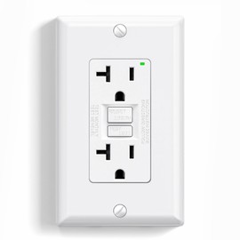 ELEGRP GFCI Outlet 20 Amp, Self-Test GFI Electrical Outlet with Narrow Design, GFCI Receptacle with LED Indicator, UL Listed, White, Wall Plate Included, 1 Pack