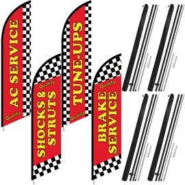 HunnmingRe 4 Set 11ft Auto Repair Shop Feather Flag Kits for Business Advertisement; Includes 4 Vibrant Feather Flags, 4 Stainless Steel Poles, 4 Ground Spikes Large Open Sign Advertising Flags