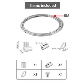 Abimars Wire Rope 2 mm, 6 m Wire Rope Coated, 304 Stainless Steel Rope with Aluminium Sleeves, Stainless Steel Rope Can Be Used for Hanging Pictures, Clothes Cord, Light Guide, Fishing