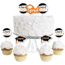 Big Dot of Happiness Orange Grad - Best is Yet to Come - Dessert Cupcake Toppers - Orange 2021 Graduation Party Clear Treat Picks - Set of 24