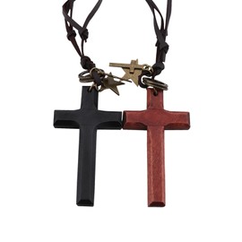 Ymcafmo Leather Necklace for Men Double Circle Rings Punk Style Leather Rope Pendant Chain Vintage Disc Ring Necklace Gift for Him