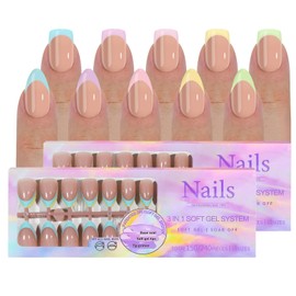 CHSEEO 300 Pieces French Tip False Nails 5 Colours Square and Pointed Press On Nails with French Tip (No Glue)