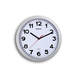 Maul MAULstep Wall Clock Diameter 30 cm Quartz Clock with Automatic Time Setting Modern Clock for Office and Kitchen Large Wall Clock with Easy Readability in Large Rooms Silver
