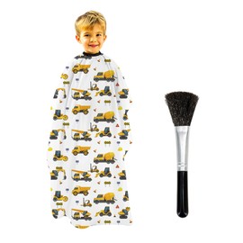 Shimmerz Kids Haircut Cape and Neck Duster Brush Set with Construction Pattern Children's Hairdressing Cape 100 * 140cm for Boys and Girls Salon Set