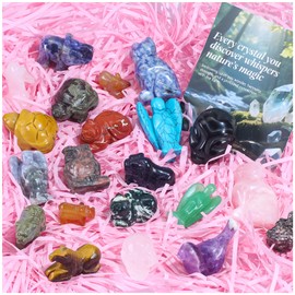 Bulk Assorted Small Angel Figurines Natural Gemstones Crystals Elephant Statue Cat Figurine Healing Stones Gifts for Women Anxiety Relief Office Desk Decor (0.4lb Set)