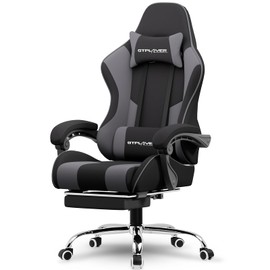 GTPLAYER Gaming Chair, Computer Chair with Footrest and Lumbar Support, Height Adjustable Game Chair with 360°-Swivel Seat and Headrest and for Office or Gaming (Darkgray, Fabric)