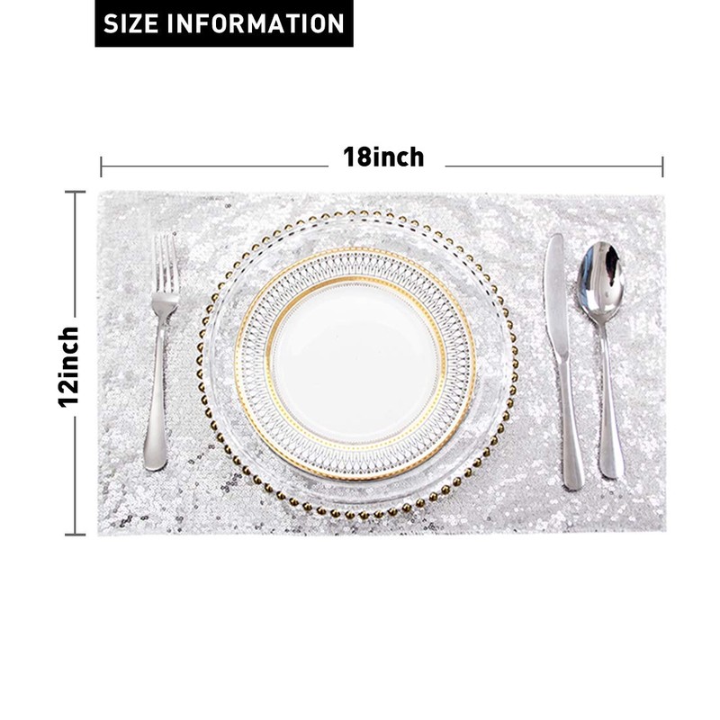 Sequin Placemats Set of 6, Heat-Resistant Dining Table Mats, Stain-Resistant