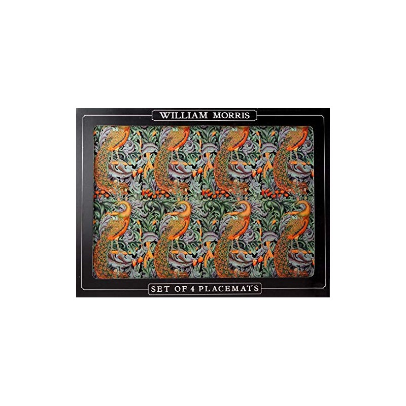 LEONARDO Set of 4 William Morris Peacock Tapestry Cork Backed