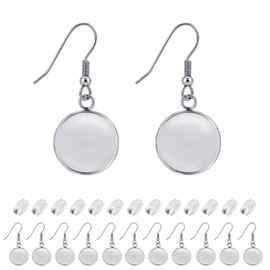 BEADNOVA Cabochon Setting Earring Hook 60pcs Blank Earring Bezel 16mm Stainless Steel Cabochon Setting Ear Wire Hook with Rubber Backs for Resin DIY Earwire Making (16mm, 60pcs)