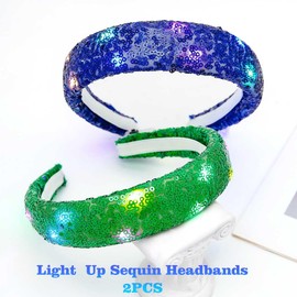 Woeoe Sequin Light Up Headbands Royal Blue Wide Headband Sparkle Hair Accessories for Women