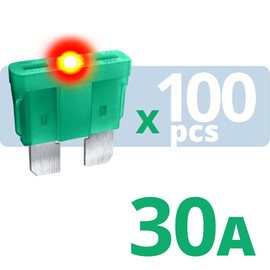 CARAX Glow Fuse – Premium Fuse Standard/Regular Blade ATC/ATO/ATS – 30A Kit 100 pcs – Glow When Blown LED Automotive Fuse – Smart Auto Glow Fuse Easy Identification – 100 pcs.