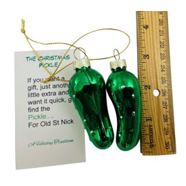 Pickle Ornament Blown Glass Tree Christmas Decoration Set Boxed with Story Cards, Pack of 2