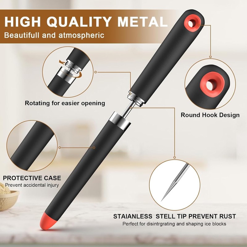 2 PCS Stainless Steel Ice Picks,Non-Slip Plastic Handle,Pick Tool for