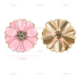 AUEAR, 30 Pack Rhinestone Pearl Buttons Enamel Flower Sewing Button Metal Flat Back Flower Beads Embellishments Without Hole for Jewelry Making Crafts Wedding Home Decor
