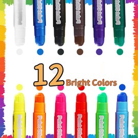 AMFUN Paint Sticks,12 Pack Washable Tempera Paint Sticks-Quick Drying, No Mess, Non-Toxic, Colors Assorted,Twist Up & Down, Easy-to-Use& Clean Up, Kids Paint Pens for for Arts and Crafts Project