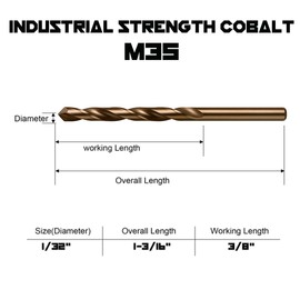 Narwhal 1/32 Inch Cobalt Drill Bits (13 Pack - Industrial Grade M35 Cobalt) 1-3/16" Length & 135 Degree Split Point for Drilling Into Metal, Hardened & Stainless Steel, Cast Iron, & More!