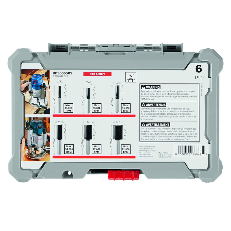 BOSCH RBS006SBS 6-Piece (Universally Compatible Accessory) Carbide-Tipped Groove Cutter Router