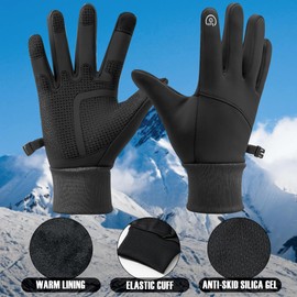 TirEurt Cycling Gloves, Unisex Soft Warm Touch Screen Hiking Running Gloves, Warm Liner Winter Thermal Black Gloves, Men Women Full Finger Gloves for Outdoor Climbing Driving Biking, Black, Size S