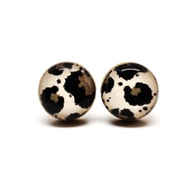 Stud Earrings, Animal Print, 10 mm, Handmade, Stainless Steel Posts for Sensitive Ears Studs for Women Men Girls (Black and Gray Leopard Print)