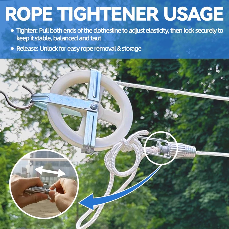 Clothesline Kit Outdoors, Clothes Line Pulley Kit, 164ft Polyester Clothes