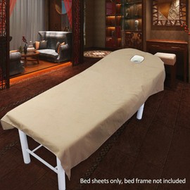 Anwangda Reusable Cosmetic Salon Bed Sheet Oil Resistant Spa Massage Treatment Bed Table Cover Soft Cotton with Breathing Hole for Face (Camel, Size:80x190cm)
