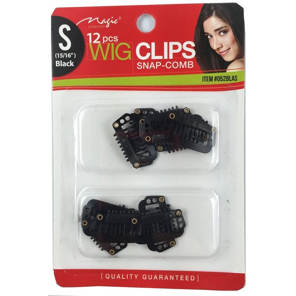 12 pcs Wig Clips Snap Comb 15/16" Small (Black)