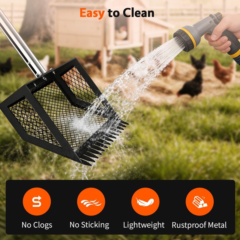 VavoPaw Chicken Poop Scooper,2-in-1 Scoop Shovel&Poop Rake,35-75”Adjustable