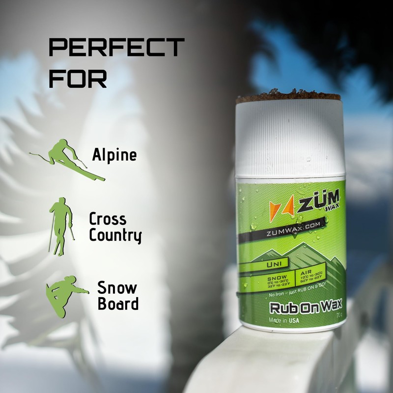 ZUMWax Rub-On Ski/Snowboard/Nordic/Cross-Country Wax 70g, UNIVERSAL, Easy cork applicator, long-lasting