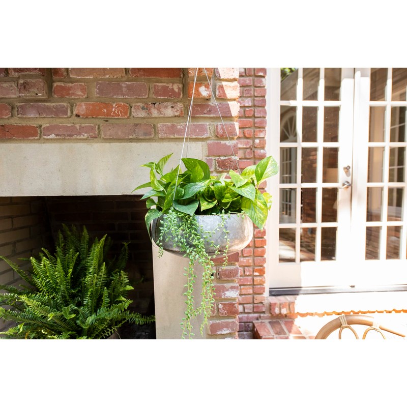 Creative Co-Op Grey & Gold Hanging Iron Planter