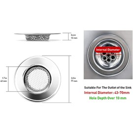 Qinglele 2pcs Kitchen Bathroom Sink Strainer, Stainless Steel Drain Filter, Thicker, Outer Diameter 3 Inch/77mm (Small Size)