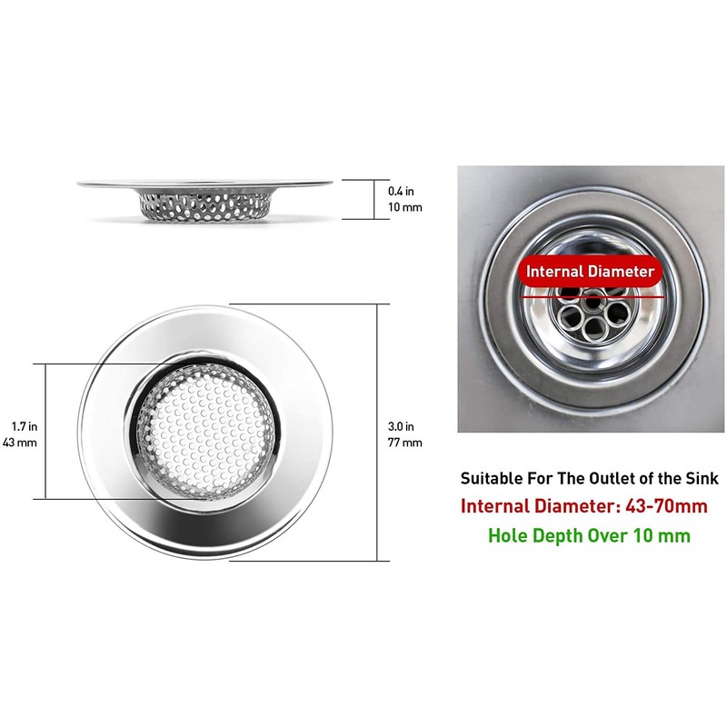 Qinglele 2pcs Kitchen Bathroom Sink Strainer, Stainless Steel Drain Filter,