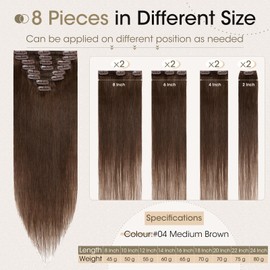 Elailite Clip-In Real Hair Extensions (8-Piece Set Hair Extensions Real Hair Clip) - #04 Medium Brown - 50 cm