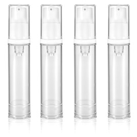 4 Pcs Empty Airless Pump Bottles, Refillable Clear Travel Pump Bottle Lotion Container Vacuum Cosmetic Container Presspump Bottle for DIY Foundation Gel Lotion Moisturiser Shampoo Toiletry(10ml)
