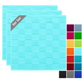 Lashuma Lisbon Hand Towel Set, Turquoise, 3 x Terry Towelling Tea Towels, 50 x 50 cm