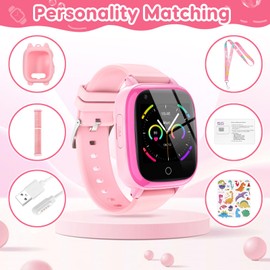 cjc 4G Smart Watch for Kids with GPS Tracker, Texting and Calling, Kids Watch for Ages 4-12 - Includes 2 Way Call, Video Call, Chat, SOS Alerts, App - Fun & Educational Birthday Gift Idea (Pink)