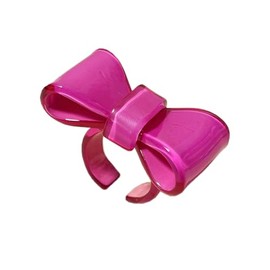 ChungLong0593 Colorful Checkerboard Bow Statement Ring Acrylic Plaid Open Ring for Women Fashionable & Trendy Jewelry Gift-Pink