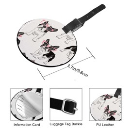 TKS MITLAN Dog Luggage Tags for Suitcases Cute Cartoon Black White French Bulldog in Pink Glasses Leather Baggage Suitcases Tag Name ID Label Privacy Cover Travel Bag Tags for Girls(Round 1 Pack)