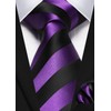 HISDERN Men's Striped Ties Purple Tie and Pocket Square Set