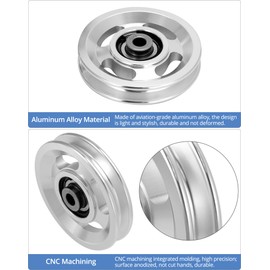 QWORK Universal Aluminium Alloy Bearing Pulley Wheel for Sports Fitness Equipment, 95mm Size, High Load Capacity 660 lbs, Garage Door Roller Systems, Gym Accessory, 2 Pieces