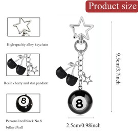 Shoyisenka 8 Ball Keychain, Cherry Keychain with Stars, Pool Ball Keychain, Car Key Chain, Backpack Keychain (B)