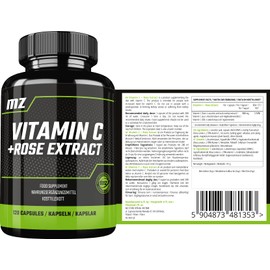 Vitamin C 950 mg with 70% Wild Rose Extract 70 mg - 120 Capsules - 4 Month Supply - Dietary Supplement to Support the Immune System and Skin Health - by MZ