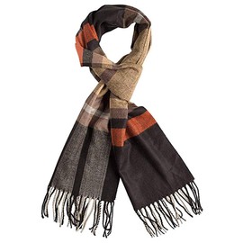 Runtlly Men's Winter Scarf Soft Classic Cashmere Feel Scarves Unisex 9-8 BlackCamel