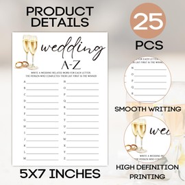 RPLCSPC Bridal Shower Games, Wedding A-Z, 25 Bridal Wedding Shower Game Cards(5 * 7inches), Wedding Advice Cards,Wedding Party Favors for Guests, Minimalist Wedding Party Supplies-A11