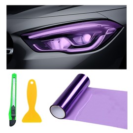Suvnie 12 × 48 Inch Car Light Tint Film, Shiny Chameleon Headlights Tail Lights Fog Lights Films with Squeeze & Cutter, Self Adhesive Vinyl Film Sticker Sheet Roll Car Accessories (Purple)